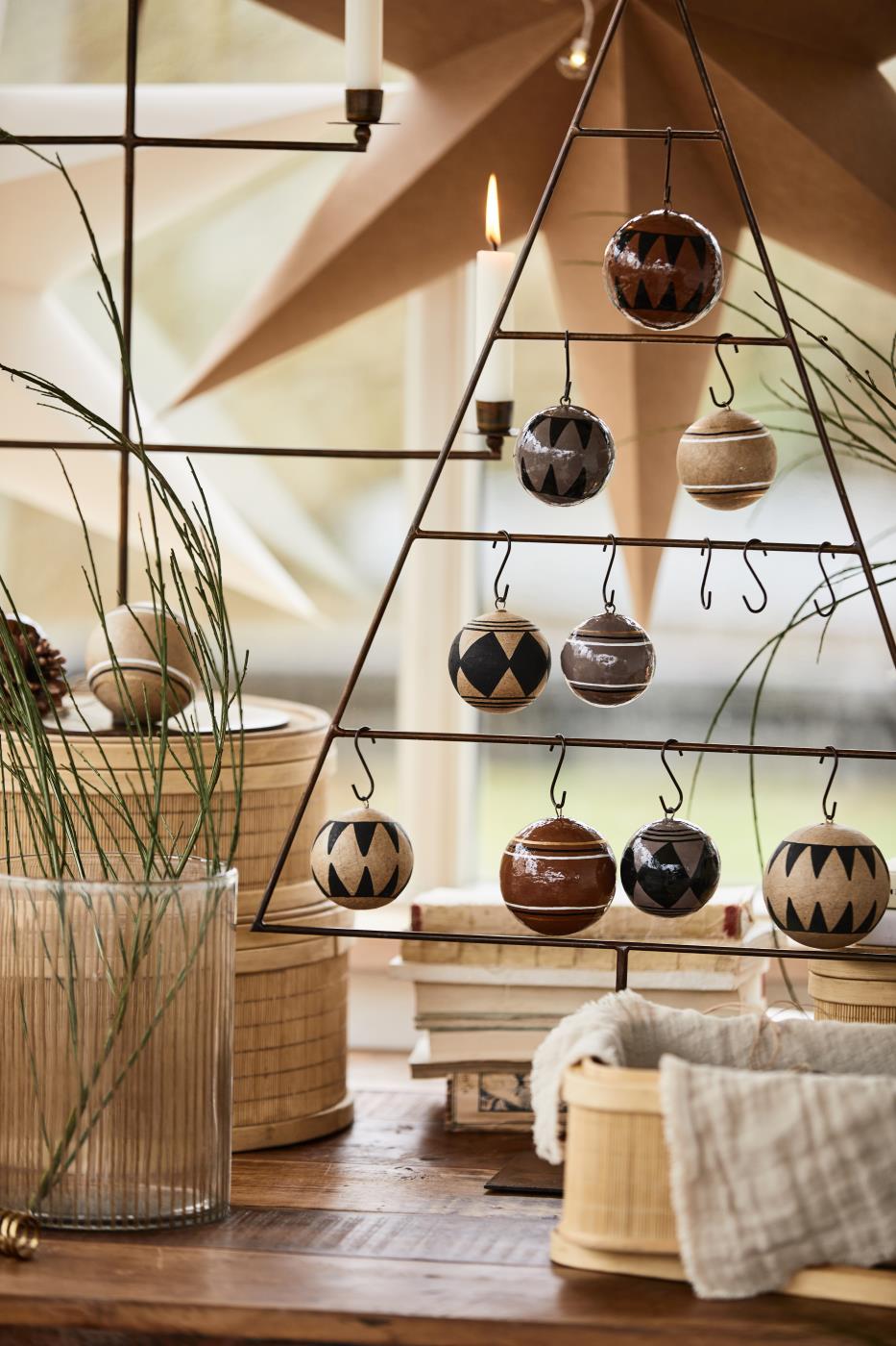 IBLAURSEN Weihnachtskugel Pappmaché natur mit Muster