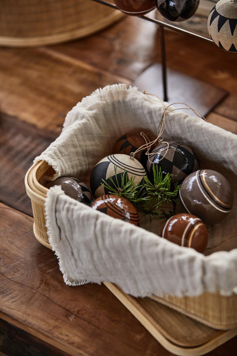 IBLAURSEN Weihnachtskugel Pappmaché natur mit Muster