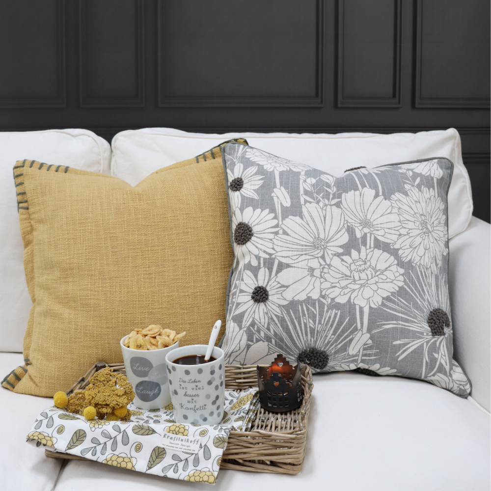 KRASILNIKOFF Kissenhülle "Flowerbed" grau / cushion cover "Flowerbed" grey