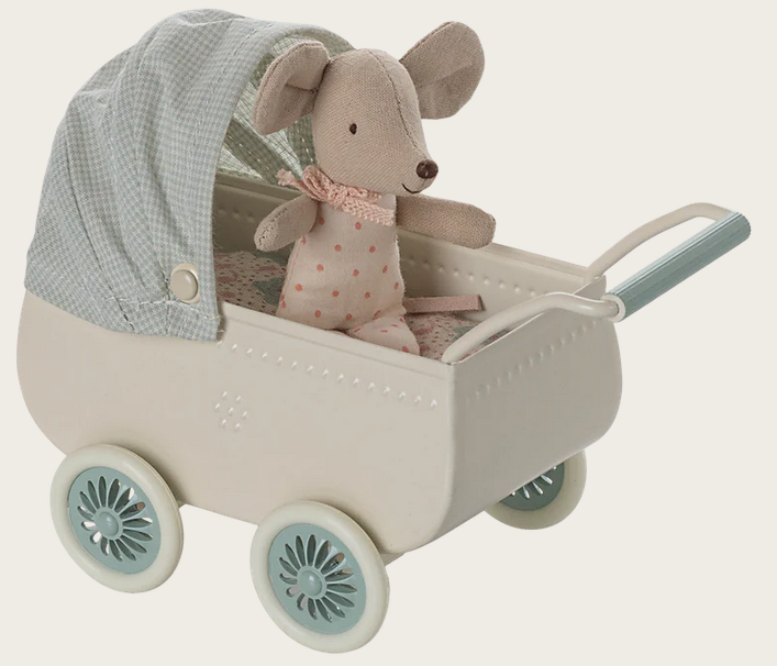 MAILEG Kinderwagen mit Babymaus, minze