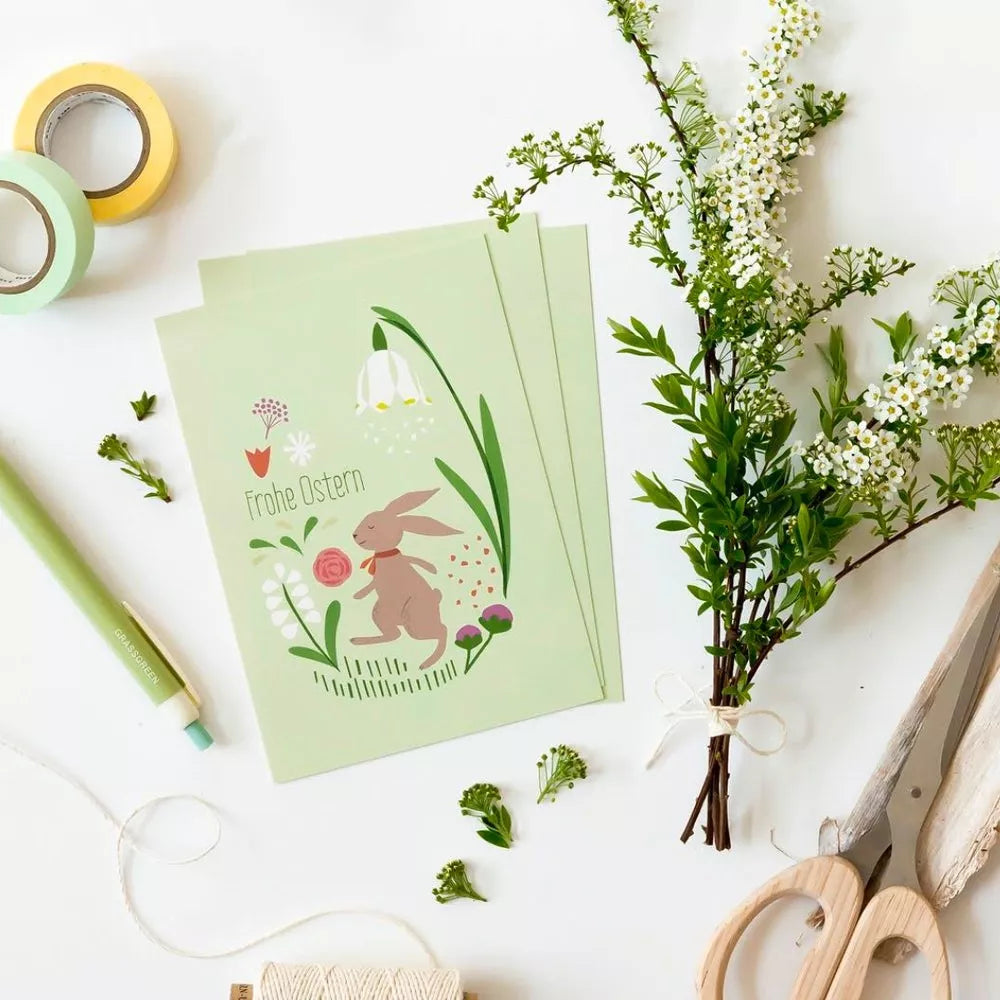 VIERUNDFÜNFZIG ILLUSTRATION Postkarte Frohe Ostern Osterhase