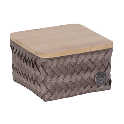 HANDED BY "Top Fit" tiny basket square with bamboo cover/ "Top Fit" kleiner quadratischer Korb mit Bambusdeckel