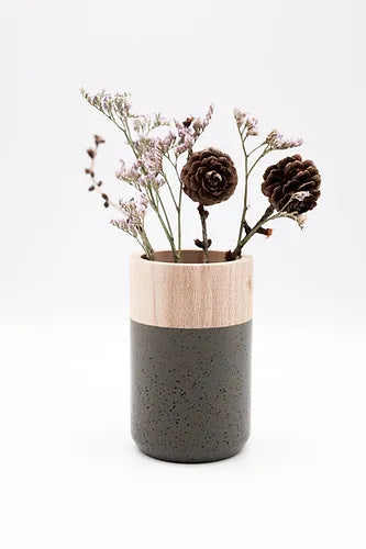 VERBLÜHMEINNICHT kleine Holz-Blumenvase gesprenkelt