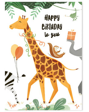 VIERUNDFÜNFZIG ILLUSTRATION Postkarte Happy Birthday Giraffe