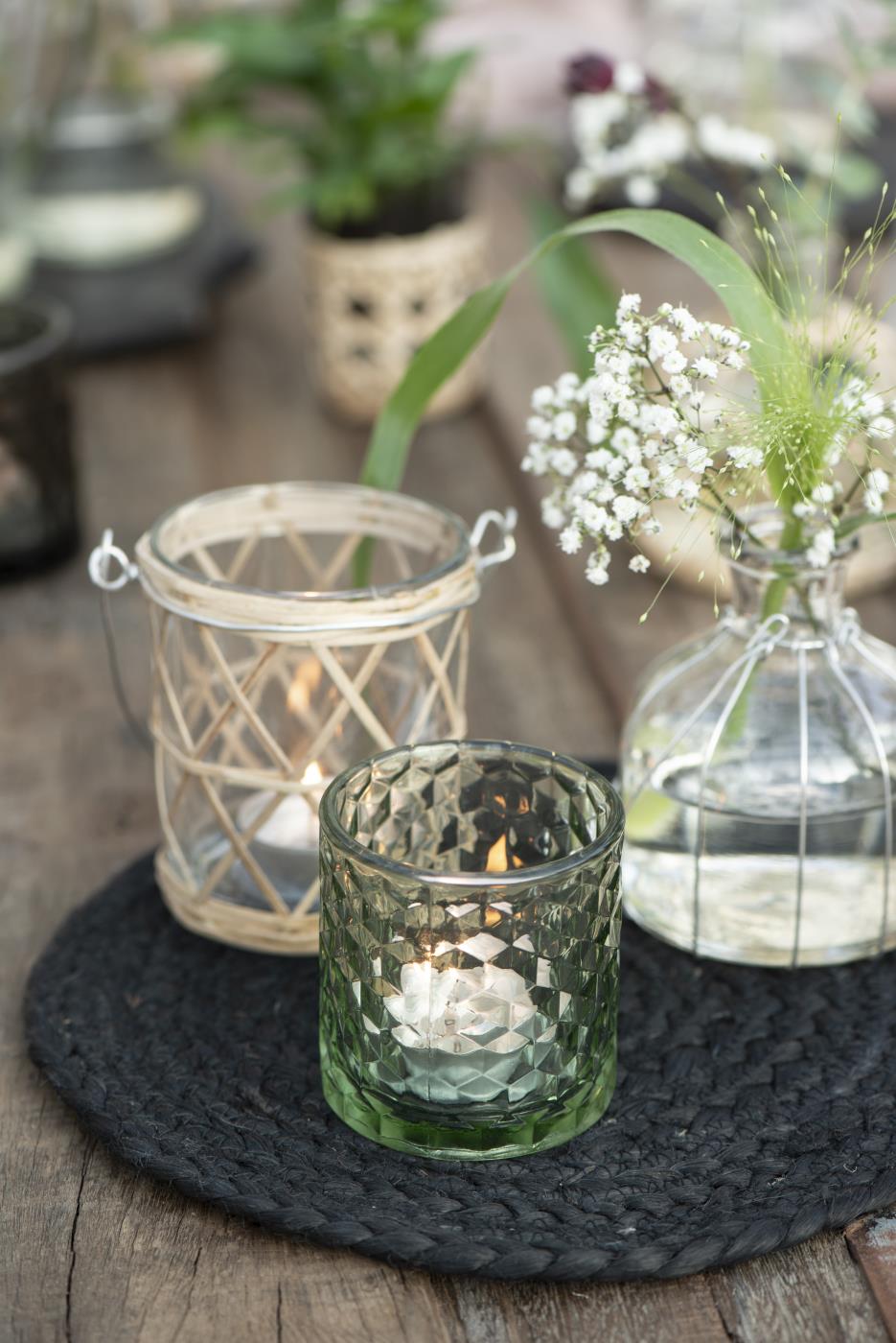 IB LAURSEN Kerzenhalter für Teelicht mit Bambusgeflecht und Bügel