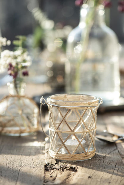 IB LAURSEN Kerzenhalter für Teelicht mit Bambusgeflecht und Bügel