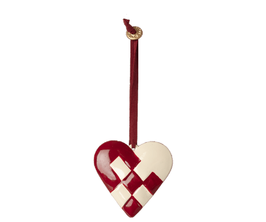 MAILEG Metallornament geflochtenes Herz rot/weiß