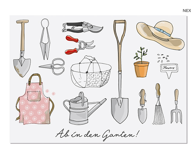 KRIMA & ISA Postkarte "Gartenwerkzeuge"